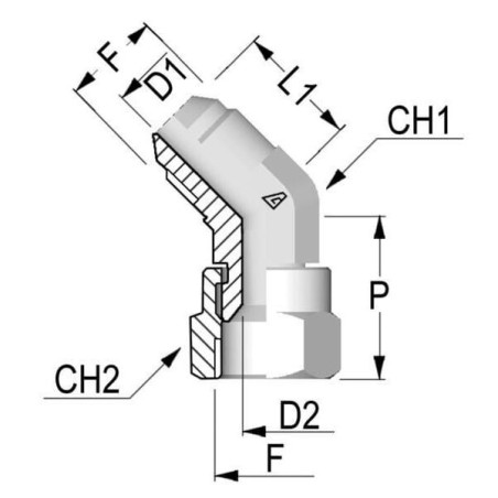 Złącze kolankowe M/Fm 1-1/16 JIC 45°