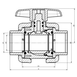 Zawór kulowy z PCW z mufami wklejanymi VdL, DN 50 x 50 mm