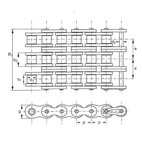 Łańcuch rolkowy DIN 8187 Triplex Rexnord, 1/2 x 5/16 potrójny 08B-3