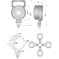 Lampa robocza LED, okrągła 25W 2000lm 10/30V Ø 117 mm światło skupione 6 LED Kramp