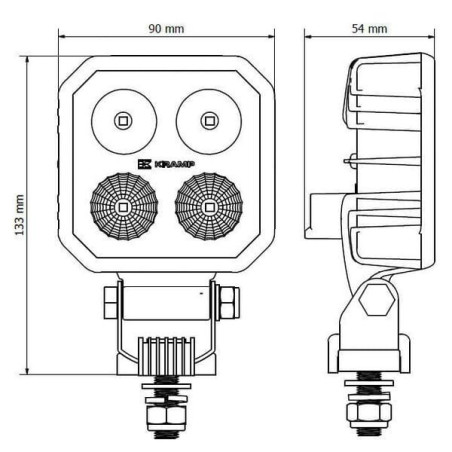 Lampa robocza LED, kwadratowa, 10/30V 9W 1000 lm niebieska, zestaw 2 szt. z wtyczką Deutsch, 4 LED Kramp