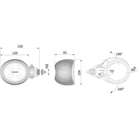 Lampa robocza LED, okrągła, 18W 1500 lm 10/30V światło rozproszone z wtyczką Deutsch, 4 LED Kramp