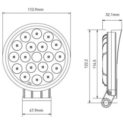 Lampa robocza LED, okrągła, 36W 2850 lm 10/30V światło rozproszone 18 LED Kramp