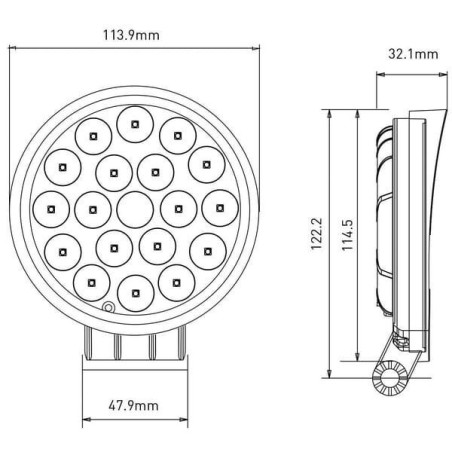 Lampa robocza LED, okrągła, 36W 2850 lm 10/30V światło rozproszone 18 LED Kramp