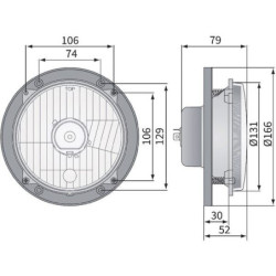 Reflektor przedni halogenowy, okrągły 12/24V H4, R2, W5W Ø 139/131x75 mm Kramp