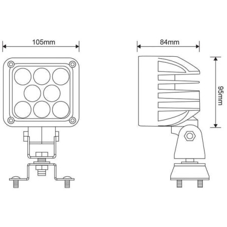 Lampa robocza LED, kwadratowa, 24W 1920 lm światło rozproszone z wtyczką Deutsch, 8 LED Kramp