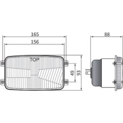 Reflektor przedni halogenowy, prostokątny 12/24V H4, T4W 156x93 mm Kramp