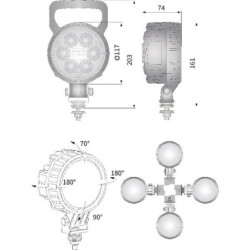 Lampa robocza LED, okrągła, 29W 2500 lm 10/30V światło rozproszone 6 LED Kramp