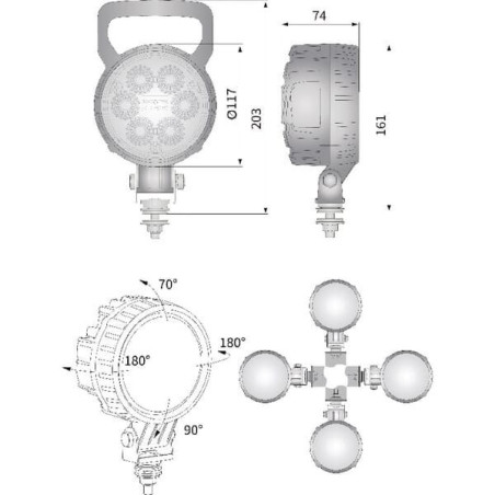 Lampa robocza LED, okrągła, 29W 2500 lm 10/30V światło rozproszone 6 LED Kramp