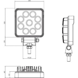 Lampa robocza LED, kwadratowa, 15W 1710 lm 10/30V światło rozproszone 9 LED gopart