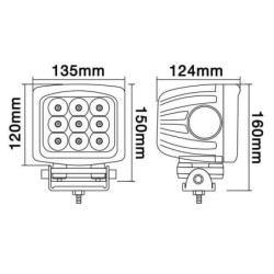 Lampa robocza LED, kwadratowa, 90W 8100 lm 10/30V światło rozproszone 9 LED Kramp