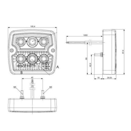 Lampa tylna zespolona LED, LZD967 kwadratowa 12/24V