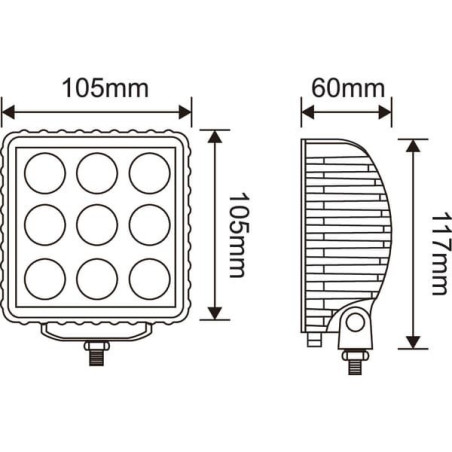 Lampa robocza LED, kwadratowa 27W 500lm niebieska z wtyczką Deutsch światło skupione 9 LED Kramp