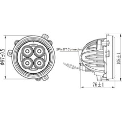 Lampa robocza LED, okrągła 40W 4800lm 10/30V z wtyczką Deutsch światło rozproszone 4 LED Kramp