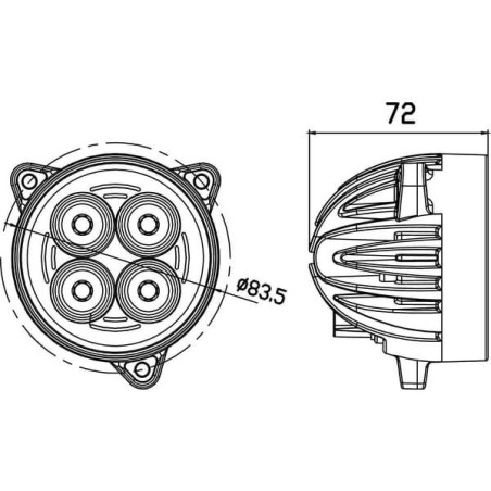 Lampa robocza LED, okrągła 40W 4800lm 10/30V z wtyczką Deutsch światło rozproszone 4 LED Kramp