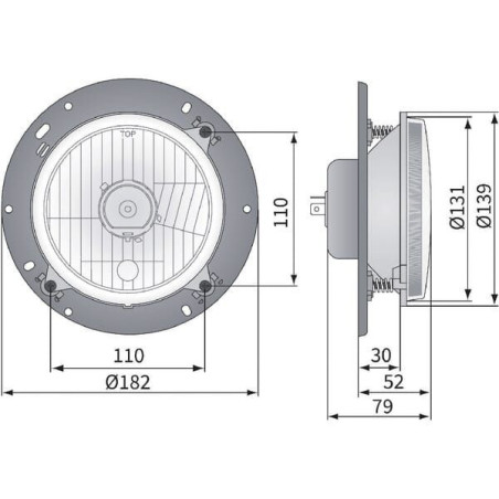 Reflektor przedni halogenowy, okrągły 12/24V H4, R2, W5W Ø 139 mm 131x75 mm Kramp