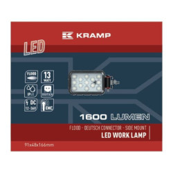 Lampa robocza LED, prostokątna 13W 1600lm 12/36V z wtyczką Deutsch 2-pin, światło rozproszone 13 LED Kramp