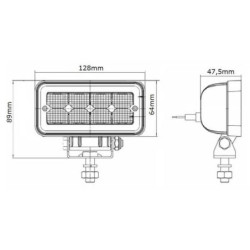 Lampa robocza LED, 12W 1136 lm prostokątna, 9/36V z wtyczką Deutsch 2-pinową światło rozproszone 8 LED Kramp