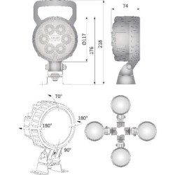 Lampa robocza LED, okrągła, 25W 2000 lm 10/30V światło skupione 6 LED Kramp