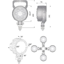 Lampa robocza LED, okrągła 24W 1500lm 10/30V Ø 117 mm światło rozproszone 6 LED Kramp