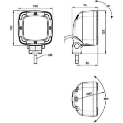 Lampa robocza LED, kwadratowa 15W 1800lm 12/55V z wtyczką Deutsch, światło rozproszone 9 LED Kramp