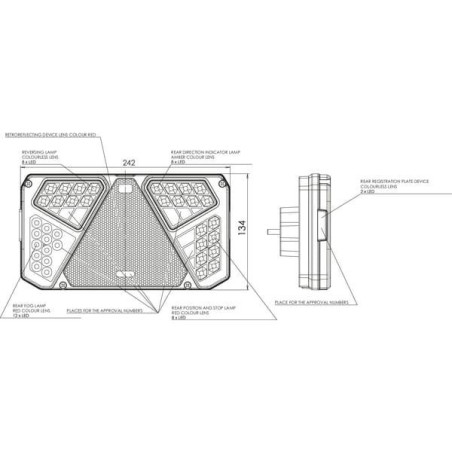 Lampa tylna zespolona LED, prawa, prostokątna, 12/24V Kramp