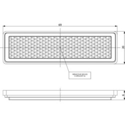 Odblask prostokątny przyklejany czerwony, 20 x 69 mm