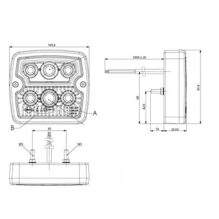 Lampa do jazdy dziennej LED, pozycja + kierunkowskaz kwadratowa 12/24V