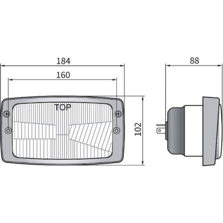 Reflektor przedni halogenowy, prostokątny 12/24V H4, R2, T4W 184x102 mm Kramp