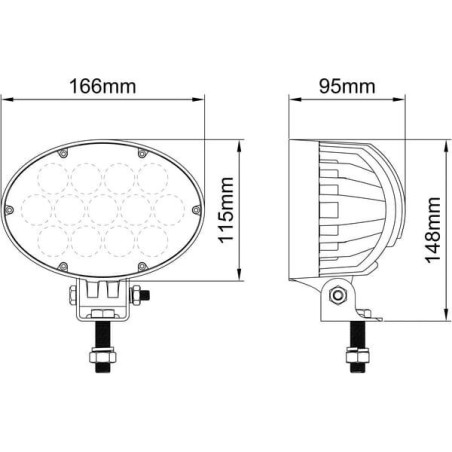 Lampa robocza LED, owalna 65W 5200lm 10/30V z wtyczką Deutsch 2-pin światło rozproszone 13 LED Kramp