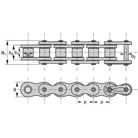 Łańcuch rolkowy Simplex wg normy producenta Rexnord, 3/4 x 7/16