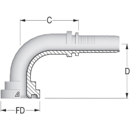 Końcówka węża SFL-NS z kołnierzem 90° 3000, DN32 60.3 mm