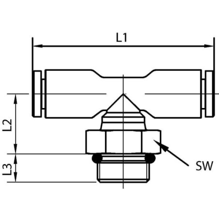 "Trójnik wtykowy T, obrotowy, cylindryczny gwint zew. 1/4"" 6 mm Kramp"