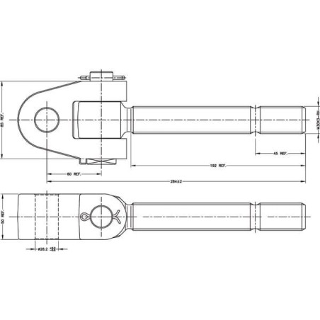 Końcówka przegubowa łącznika górnego, M30x3.5 prawa 28.0 mm