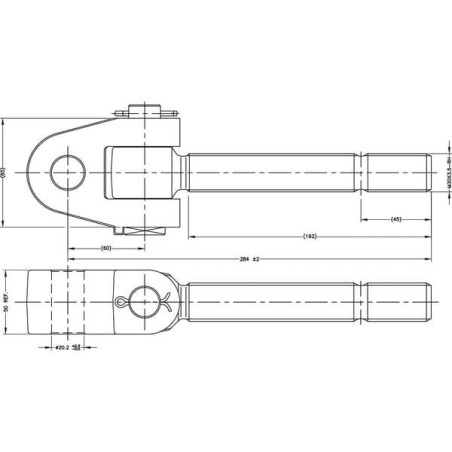 Końcówka przegubowa łącznika górnego, M30x3.5 prawa 20.0 mm