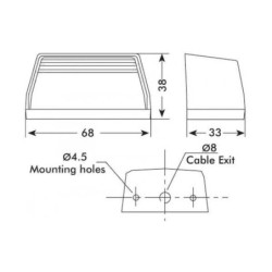 Lampa oświetlania tablicy rejestracyjnej, 5W prostokątna 12/24V przezroczysta przykręcana 36x36 mm Britax