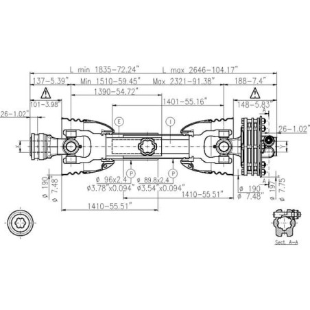 Wał przegubowy V80 L=1510 mm, sprzęgło cierne Comer