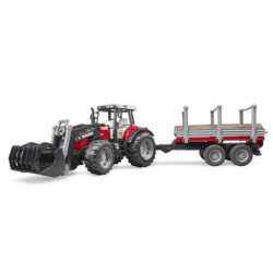 Bruder Ciągnik Massey Ferguson 7480 z ładowaczem czołowym i przyczepą do drewna U02046