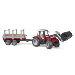 Bruder Ciągnik Massey Ferguson 7480 z ładowaczem czołowym i przyczepą do drewna U02046