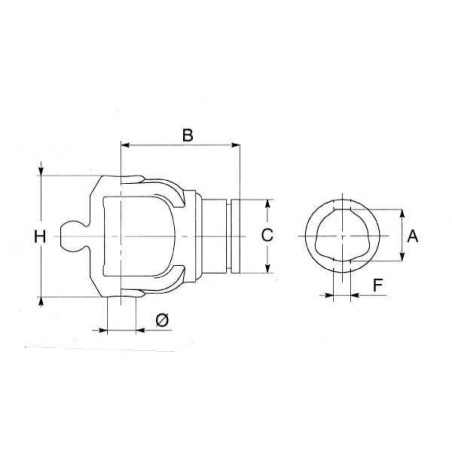 Widłak, na rurę profilowaną, na kołek sprężysty, 36.60 mm, 4 Bondioli&Pavesi