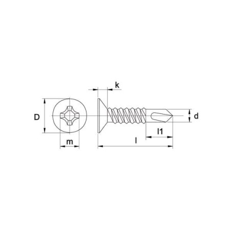 Wkręt samowiercący 4.8x25 mm PH2 z łbem stożkowym, stal, DIN7504 Kramp