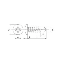 Wkręt samowiercący 3.5x19 mm PH2 z łbem soczewkowym, stal, DIN7504 Kramp