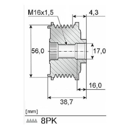 Koło pasowe alternatora, ze sprzęgłem jednokierunkowym odstęp 16 mm