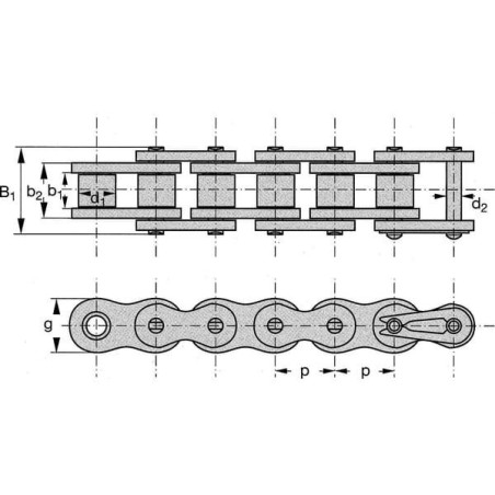 Łańcuch rolkowy BS DIN 8187 simplex Rexnord, 2 x 1 1/4 32B-1