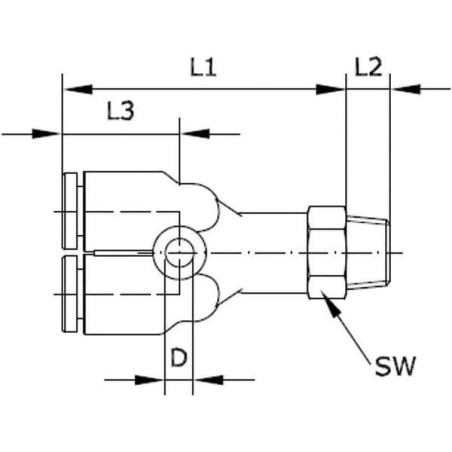 "Trójnik wtykowy Y, obrotowy, gwint zew. 1/4"" 6 mm Kramp"