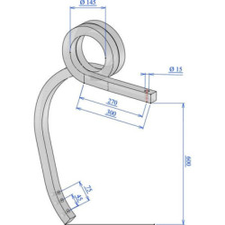 Ząb sprężynowy spiralny, prawy 35x35x600 mm