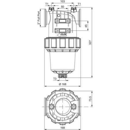 "Filtr ciśnieniowy 2""FP 500 l/min. Mesh 80 Viton, wyjście T3F"