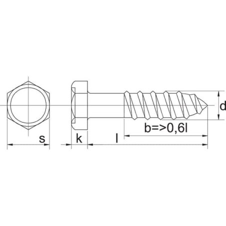 Wkręt do drewna 8x100 mm, 13 mm 6-kt. z łbem na klucz, stal, DIN571 Kramp