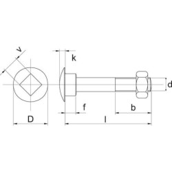 Śruba zamkowa DIN603 M12x100 mm z nakrętką, ocynk kl. 4.6 Kramp