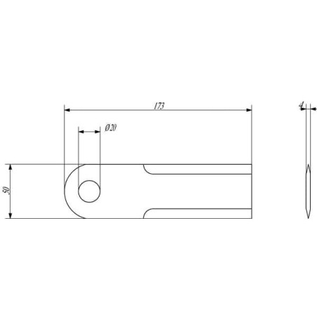 Nóż rozdrabniacza do słomy 173x50x4 mm Ø 20 mm